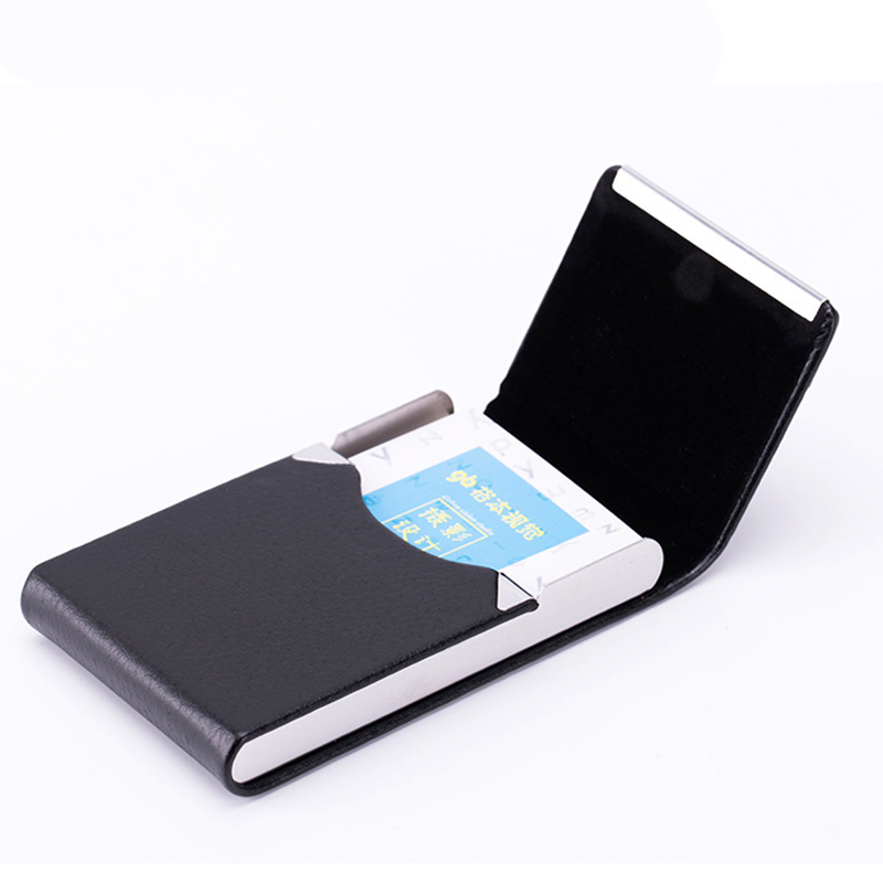 男性用名刺入れ,スリム,ブラック,1ピース,合成皮革,金属ポ - Card Top Loader のレビューと価格