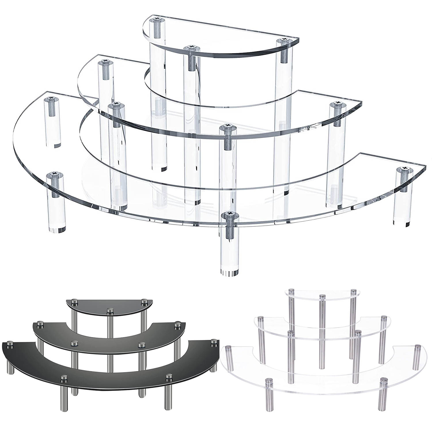 3レベルのアクリル丸カップケーキデザートスタンド-クリスラー - Pop Display Shelf のレビューと価格